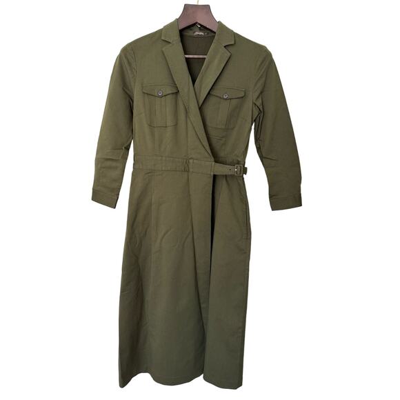 J. McLaughlin Dresses & Skirts - J. McLaughlin Nikita Dress Army Green‎ Shirt Wrap Belted Midi Dress Size Small